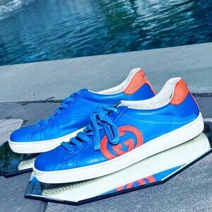 Gucci Turquoise & Orange Leather Low-Top Sneakers